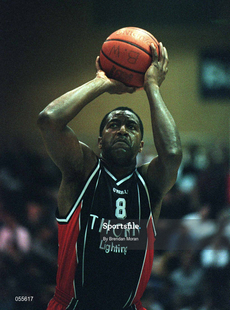 27 January 2001; Ed Randolph of Killester during the ESB Men's Cup Semi-Final match between Killester and Big Al's Notre Dame at the National Basketball Arena in Tallaght, Dublin. Photo by Brendan Moran/Sportsfile