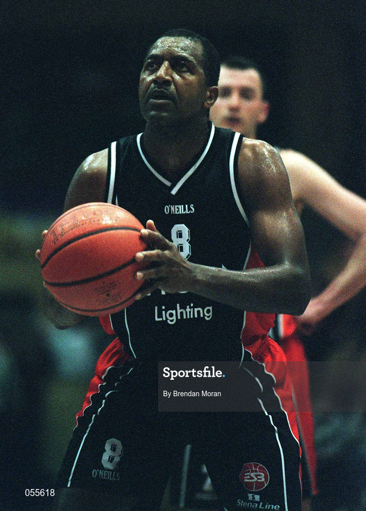 27 January 2001; Ed Randolph of Killester during the ESB Men's Cup Semi-Final match between Killester and Big Al's Notre Dame at the National Basketball Arena in Tallaght, Dublin. Photo by Brendan Moran/Sportsfile