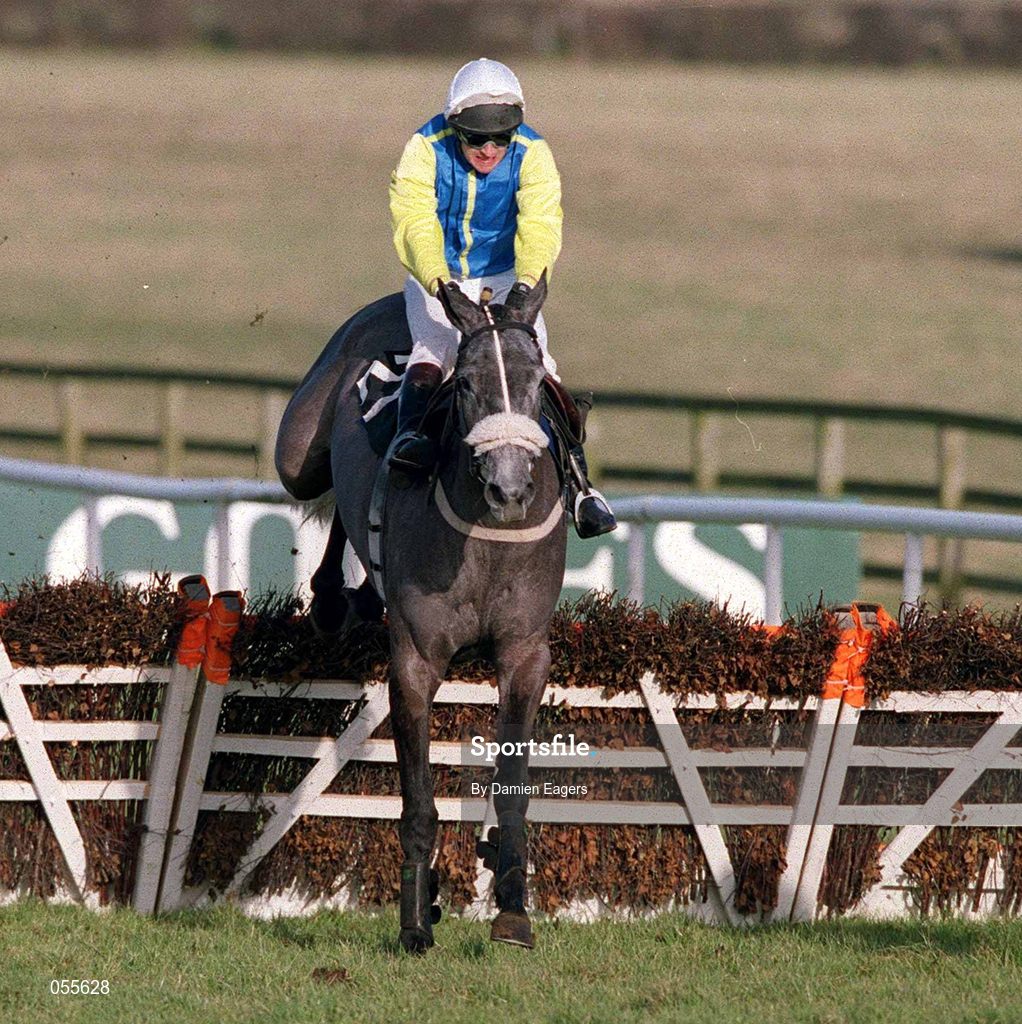 27 January 2001; Miss Dusty, with Ross Geraghty up, clears the last during the I.N.H. Stallion Owners European Breeders Fund Maiden Hurdle at Fairyhouse Racecourse in Ratoath, Meath. Photo by Damien Eagers/Sportsfile
