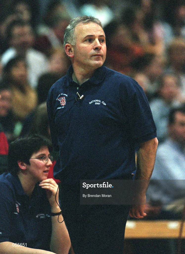 26 January 2001; UL Limerick coach Ger Tarrant during the ESB Women's Cup Semi-Final match between Wildcats and UL Limerick at the National Basketball Arena in Tallaght, Dublin. Photo by Brendan Moran/Sportsfile