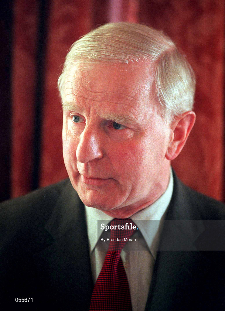 24 January 2001; President of the Olympic Council of Ireland Pat Hickey speaking at a press conference in the Shelbourne Hotel in Dublin, on the vision for the Olympic Movement in Ireland for the next 4 years up to and including the Athens Olympics. Photo by Brendan Moran/Sportsfile