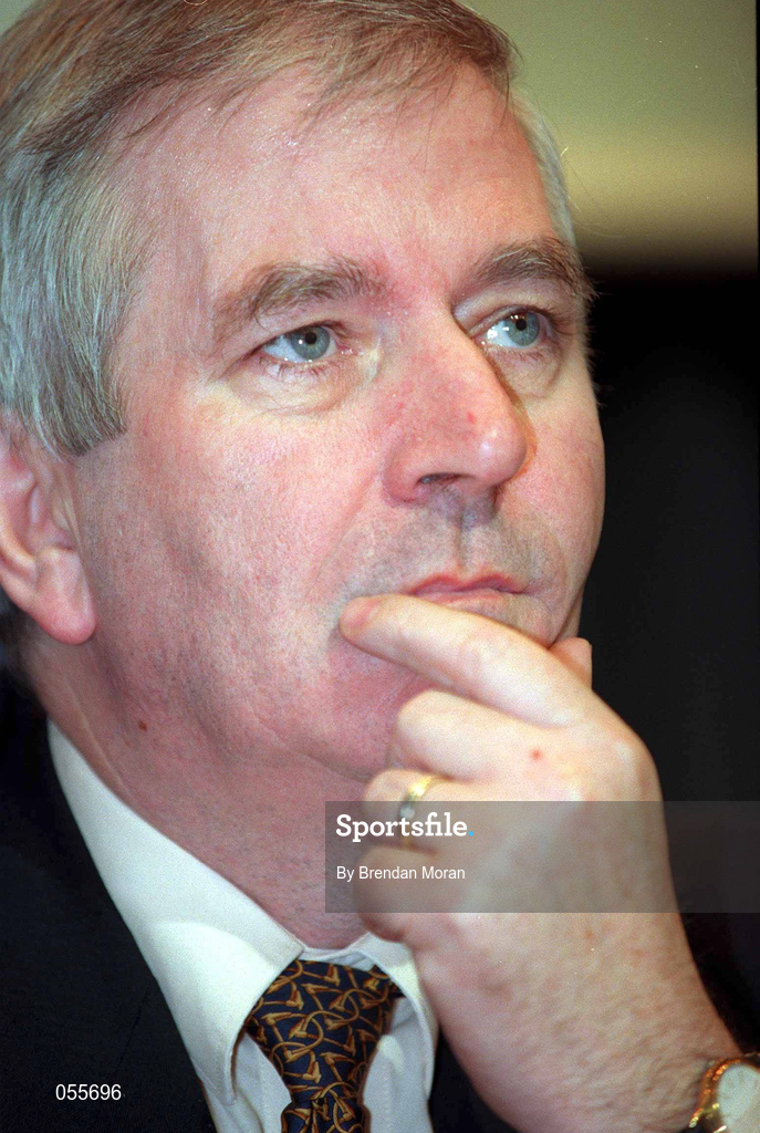 26 January 2000; Mr Charlie McCreevy, T.D., Minister for Finance, at the announcement at Government Buildings in Dublin, that the government is to proceed immediately with plans to build a 'Campus of Sporting Excellence' to be called Sports Campus Ireland which will have as its centrepiece an 80,000 all seated National Stadium capable of accomodating all field sports. Photo by Brendan Moran/Sportsfile