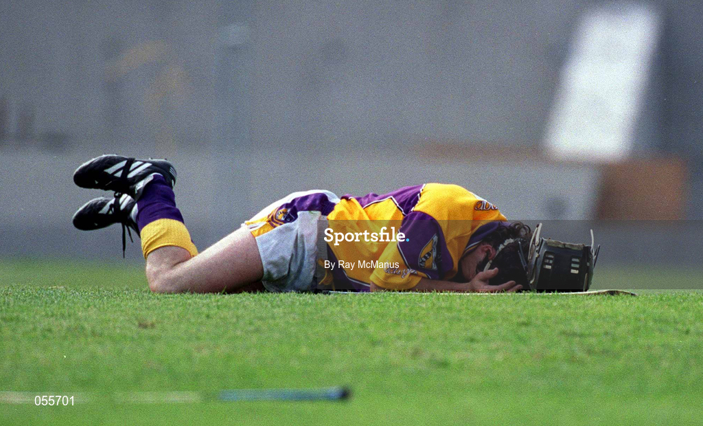 18 June 2000; Sean Flood of Wexford after picking up an injury during the Guinness Leinster Senior Hurling Championship semi-final match between Offaly and Wexford at Croke Park in Dublin. Photo by Ray McManus/Sportsfile