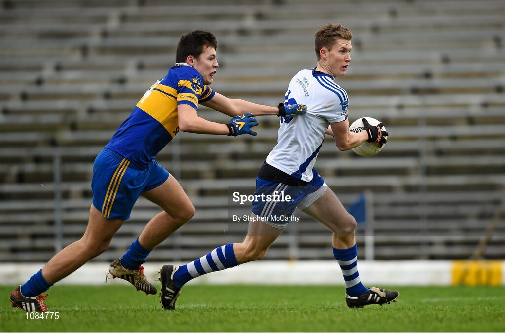 28 November 2015; Aidan Walsh, St Mary's, in action against Kieran Kavanagh, Carrigaline. AIB Munster GAA Football Intermediate Club Championship Final, St Mary's, Kerry, v Carrigaline, Cork. Fitzgerald Stadium, Killarney, Co. Kerry. Picture credit: Stephen McCarthy / SPORTSFILE