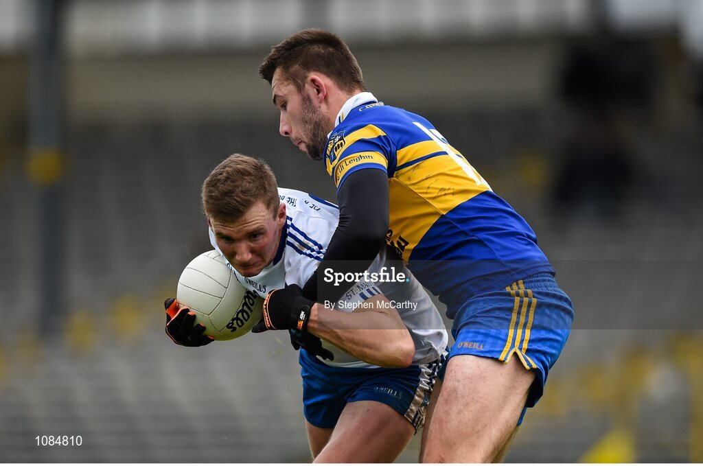 28 November 2015; Denis Daly, St Mary's, in action against Eoin Kavanagh, Carrigaline. AIB Munster GAA Football Intermediate Club Championship Final, St Mary's, Kerry, v Carrigaline, Cork. Fitzgerald Stadium, Killarney, Co. Kerry. Picture credit: Stephen McCarthy / SPORTSFILE