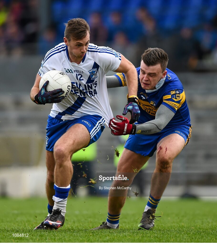 28 November 2015; Paul O'Donoghue, St Mary's, in action against Shane Griffin, Carrigaline. AIB Munster GAA Football Intermediate Club Championship Final, St Mary's, Kerry, v Carrigaline, Cork. Fitzgerald Stadium, Killarney, Co. Kerry. Picture credit: Stephen McCarthy / SPORTSFILE