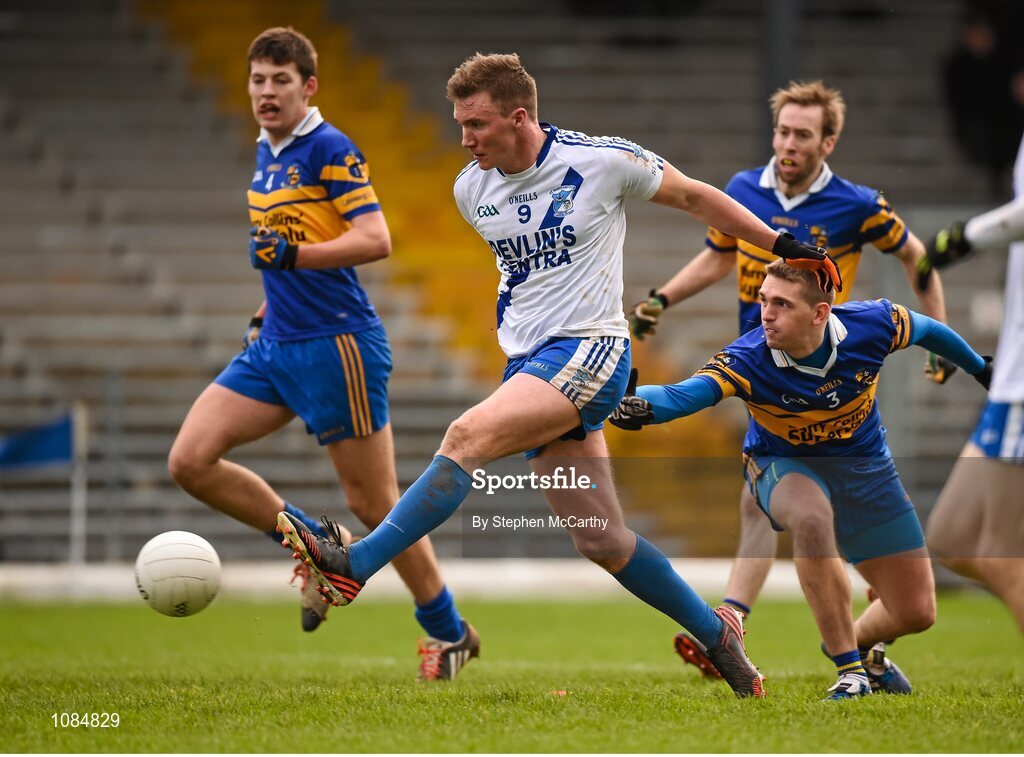 28 November 2015; Denis Daly, St Mary's, shoots to score his side's first goal. AIB Munster GAA Football Intermediate Club Championship Final, St Mary's, Kerry, v Carrigaline, Cork. Fitzgerald Stadium, Killarney, Co. Kerry. Picture credit: Stephen McCarthy / SPORTSFILE