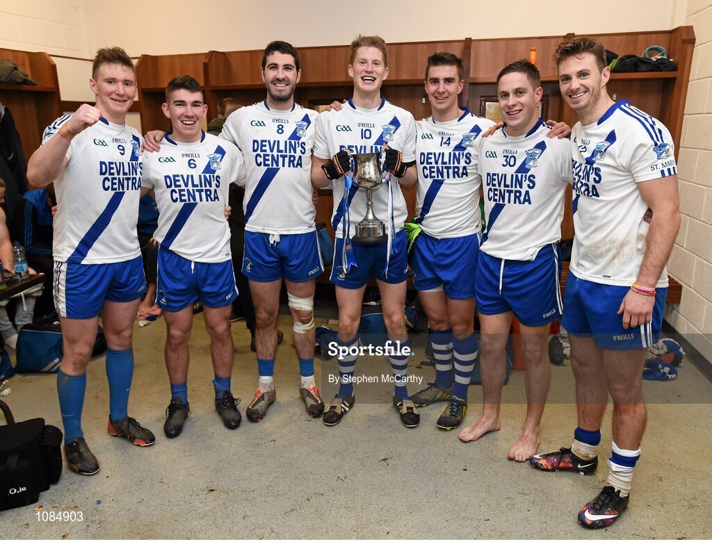 28 November 2015; St Mary's players, who won a Kerry County Championship with South Kerry last week, from left, Denis Daly, Conor O'Shea, Bryan Sheehan, Aidan Walsh, Daniel Daly, Conor Quirke and Paul O'Donoghue following their victory. AIB Munster GAA Football Intermediate Club Championship Final, St Mary's, Kerry, v Carrigaline, Cork. Fitzgerald Stadium, Killarney, Co. Kerry. Picture credit: Stephen McCarthy / SPORTSFILE