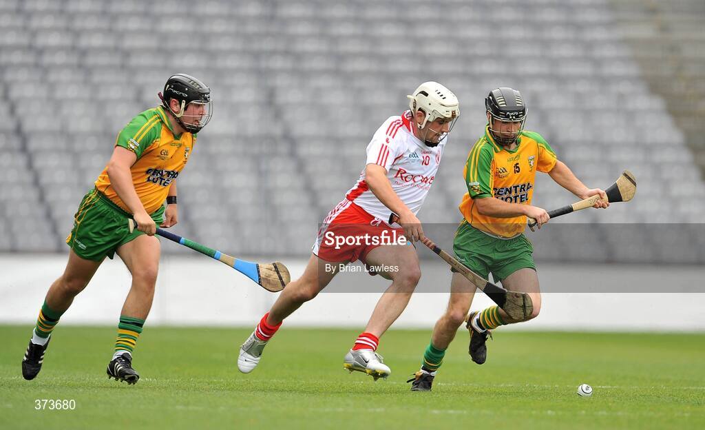 11 July 2009; David Lavery, Tyrone, in action against Conor McLaughlin, left, and Niall Campbell, Donegal. Lory Meagher Cup Final, Tyrone v Donegal, Croke Park, Dublin. Picture credit: Brian Lawless / SPORTSFILE