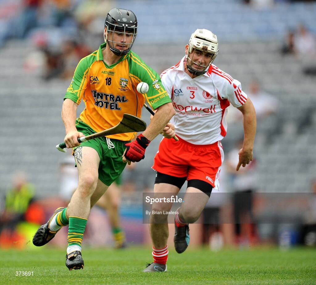 11 July 2009; Paddy Hannigan, Donegal, in action against Damian Maguire, Tyrone. Lory Meagher Cup Final, Tyrone v Donegal, Croke Park, Dublin. Picture credit: Brian Lawless / SPORTSFILE