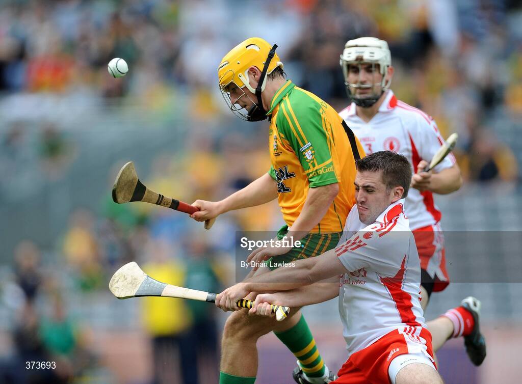 11 July 2009; Michael Kelly, Tyrone, in action against Sean McVeigh, Donegal. Lory Meagher Cup Final, Tyrone v Donegal, Croke Park, Dublin. Picture credit: Brian Lawless / SPORTSFILE