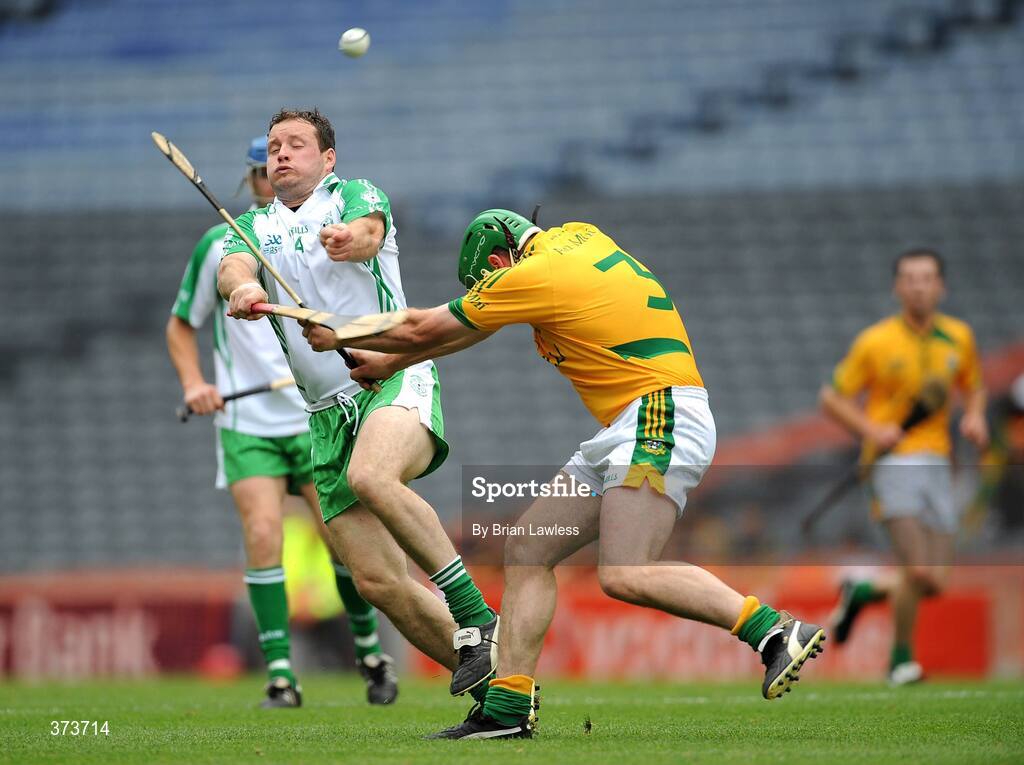 11 July 2009; Martin Finn, London, in action against Enda Fitzgerald, Meath. Nicky Rackard Cup Final, Meath v London, Croke Park, Dublin. Picture credit: Brian Lawless / SPORTSFILE