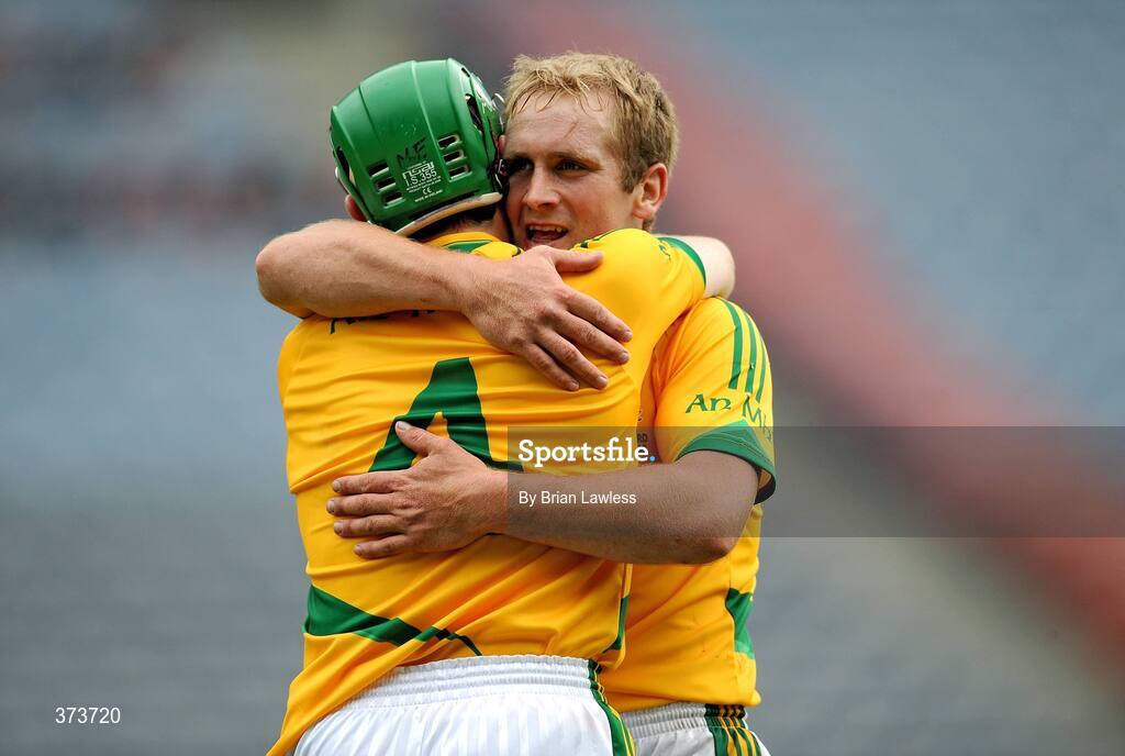 11 July 2009; Meath's Joey Keena celebrates with team-mate Michael Foley, left, after the match. Nicky Rackard Cup Final, Meath v London, Croke Park, Dublin. Picture credit: Brian Lawless / SPORTSFILE