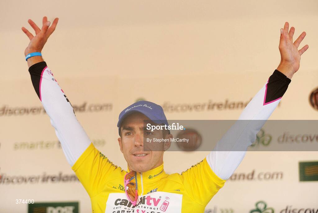 23 August 2009; Yellow jersey winner Russell Downing, Candi TV - Marshalls Pasta, after stage 3 of the Tour of Ireland. 2009 Tour of Ireland -  Stage 3, Bantry to Cork. Picture credit: Stephen McCarthy / SPORTSFILE