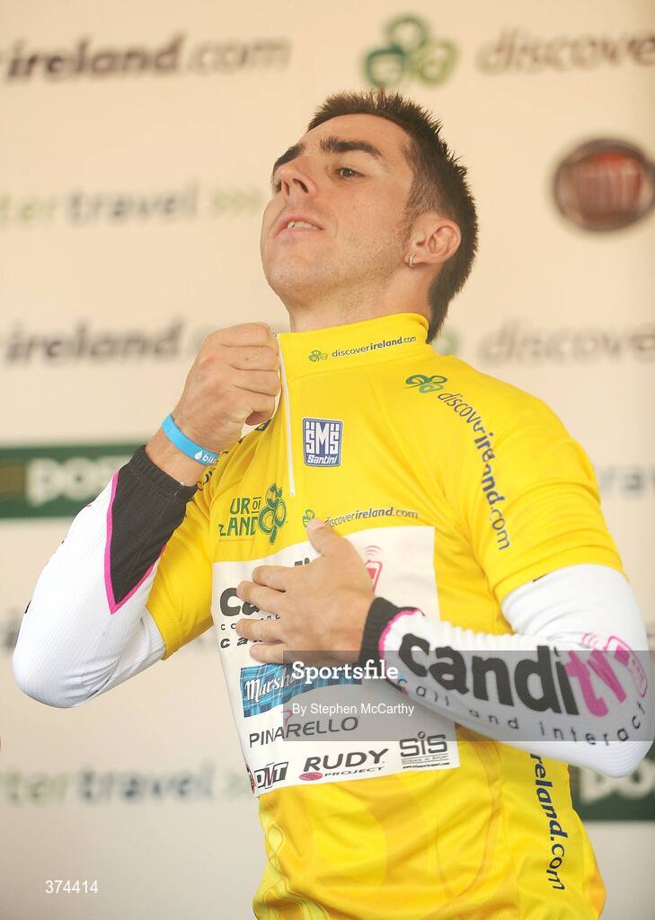 23 August 2009; Yellow jersey winner Russell Downing, Candi TV - Marshalls Pasta, after stage 3 of the Tour of Ireland. 2009 Tour of Ireland -  Stage 3, Bantry to Cork. Picture credit: Stephen McCarthy / SPORTSFILE