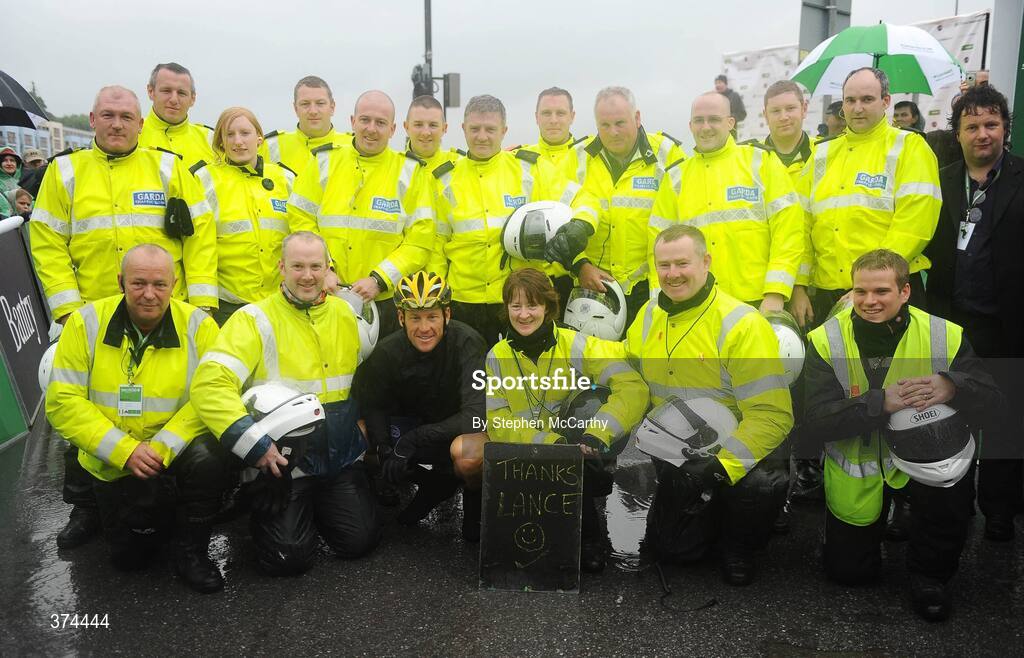 23 August 2009; Lance Armstrong, Astana, with Tour of Ireland motorbike marshals at the start of stage 3 of the Tour of Ireland. 2009 Tour of Ireland -  Stage 3, Bantry to Cork. Picture credit: Stephen McCarthy / SPORTSFILE