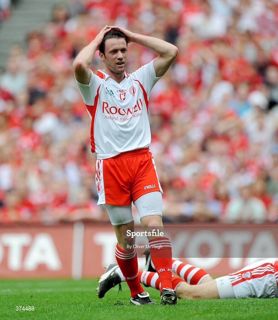 23 August 2009; Martin Penrose, Tyrone, holds his hands on his head after a near miss. GAA Football All-Ireland Senior Championship Semi-Final, Tyrone v Cork, Croke Park, Dublin. Picture credit: Oliver McVeigh / SPORTSFILE