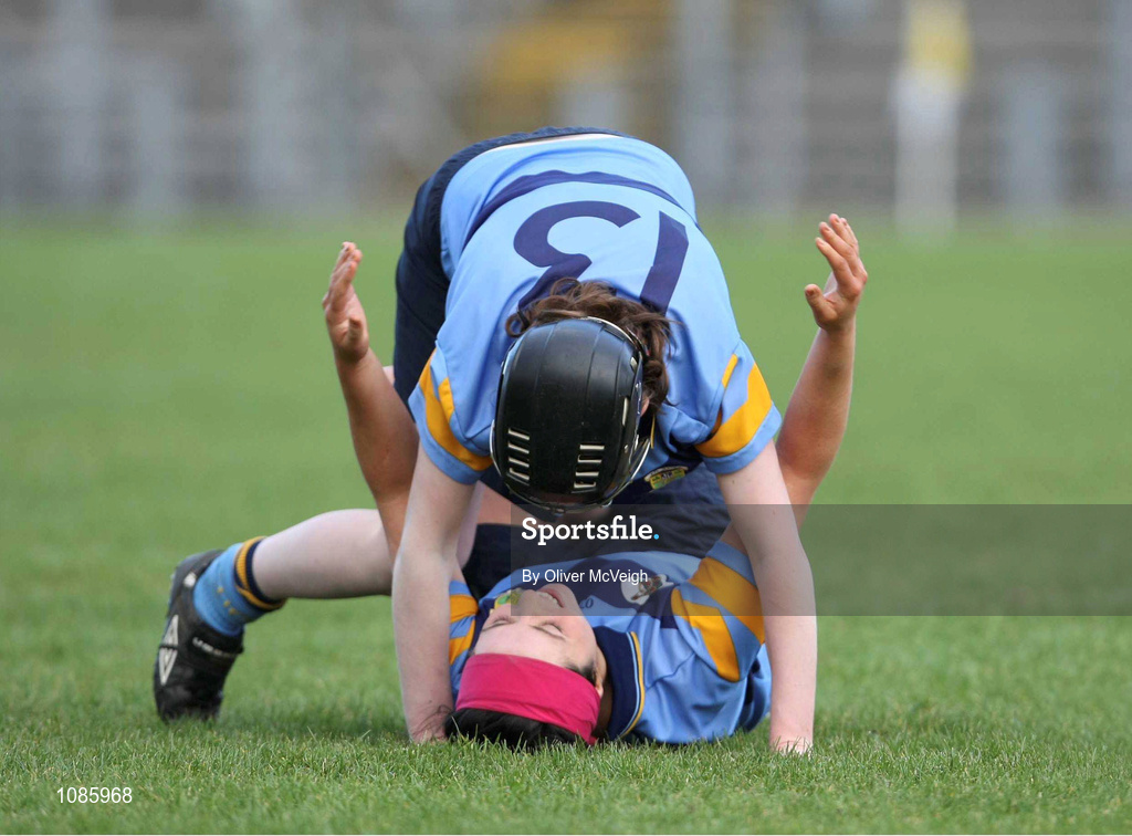 24 February 2008; University College Dublin's Susie O'Carroll and Una Leacy celebrate victory. 2008 Ashbourne Cup Final, University College Dublin v Waterford IT, Casement Park, Belfast, Co. Antrim. Picture credit: Oliver McVeigh / SPORTSFILE