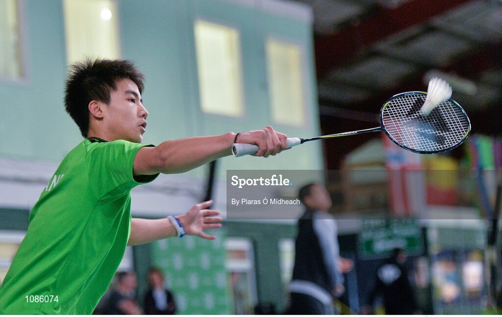 2 December 2015; Nhat Nguyen, Ireland, in action against Peter Correl, Denmark. 102nd Carlton Irish Open Badminton Championships Qualification, Baldoyle, Co. Dublin. Picture credit: Piaras Ó Mídheach / SPORTSFILE