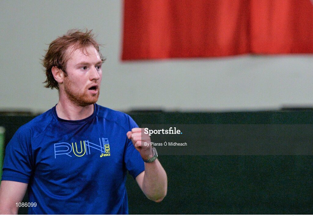 2 December 2015; Liam O'Leary, Ireland, reacts during his game against Juan Manuel Fernandez Quiles, Spain. 102nd Carlton Irish Open Badminton Championships Qualification, Baldoyle, Co. Dublin. Picture credit: Piaras Ó Mídheach / SPORTSFILE