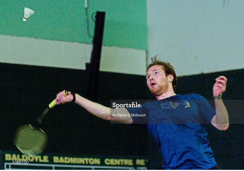 2 December 2015; Liam O'Leary, Ireland, in action against Juan Manuel Fernandez Quiles, Spain. 102nd Carlton Irish Open Badminton Championships Qualification, Baldoyle, Co. Dublin. Picture credit: Piaras Ó Mídheach / SPORTSFILE
