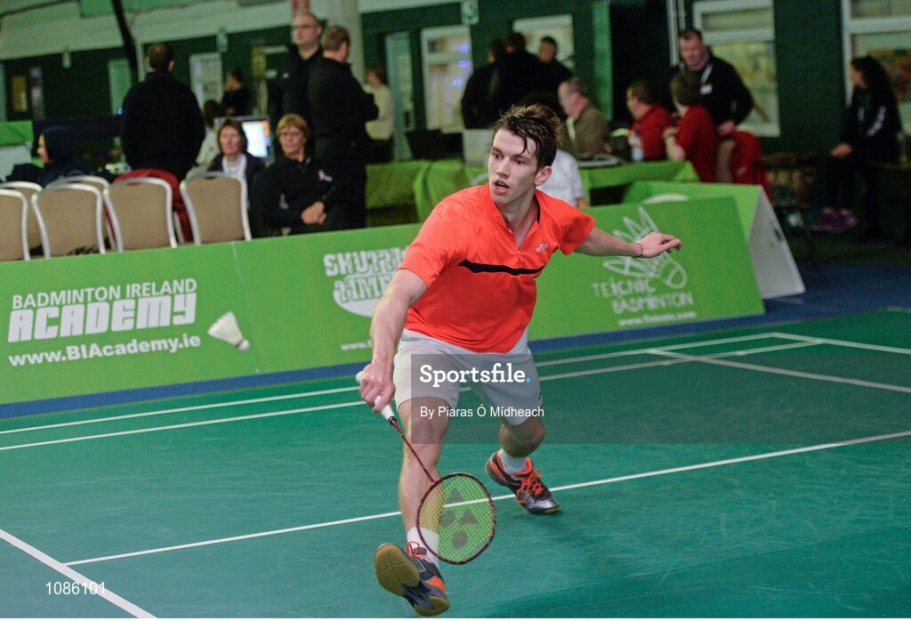 2 December 2015; Joshua Magee, Ireland, in action against Ben Torrance, Scotland. 102nd Carlton Irish Open Badminton Championships Qualification, Baldoyle, Co. Dublin. Picture credit: Piaras Ó Mídheach / SPORTSFILE