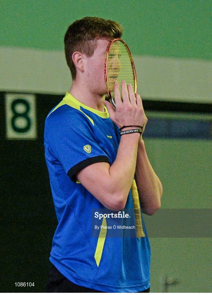2 December 2015; Curtis Presho, Ireland, reacts during his game against Matthew Carder, Scotland. 102nd Carlton Irish Open Badminton Championships Qualification, Baldoyle, Co. Dublin. Picture credit: Piaras Ó Mídheach / SPORTSFILE
