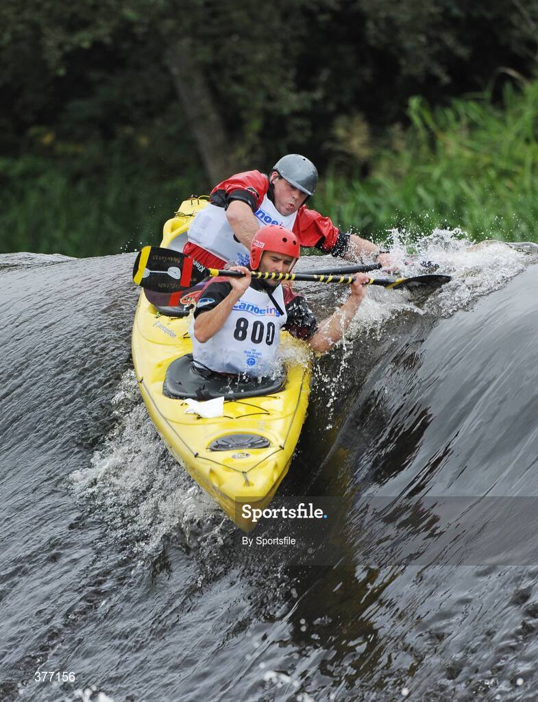 5 September 2009; Brian Cobbe and Alister Land, Irish Canoe Union, in action in the Touring Kayak Doubles during the Liffey Descent. Liffey Descent, Lucan Weir, River Liffey, Dublin. Photo by Sportsfile