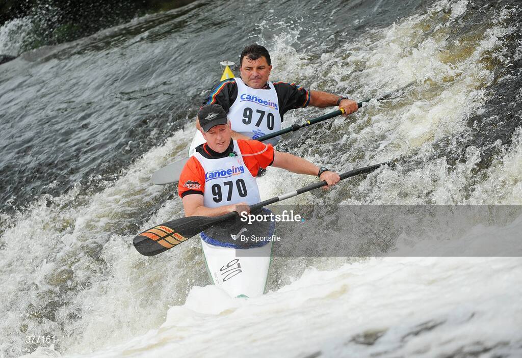 5 September 2009; Brian Nolan, Wild Water Kayak Club and Howard Storey, Irish Canoe Union in action in the Senior Racing Kayak Doubles during the Liffey Descent. Liffey Descent, Lucan Weir, River Liffey, Dublin. Photo by Sportsfile