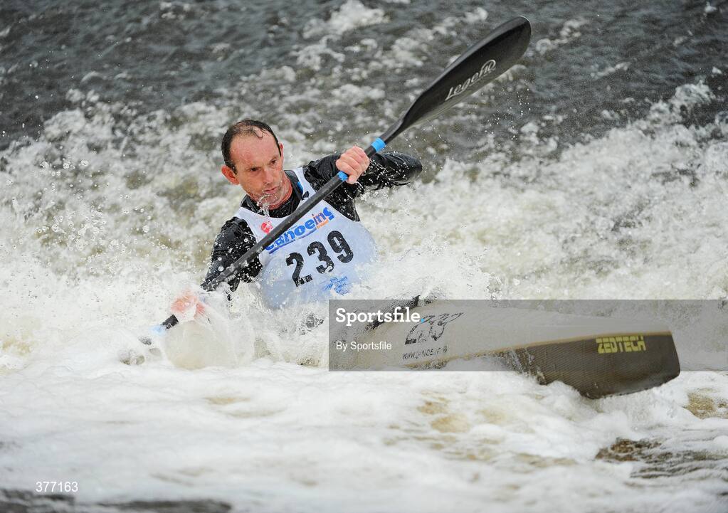5 September 2009; Liam McCarthy, Salmon Leap Canoe Club, in action in the Masters Racing Kayak during the Liffey Descent. Liffey Descent, Lucan Weir, River Liffey, Dublin. Photo by Sportsfile