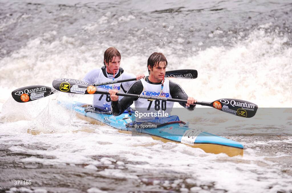 5 September 2009; Greg and Ryan Louw, Fish River Canoe Club, in action in the Senior Racing Kayak Doubles during the Liffey Descent. Liffey Descent, Lucan Weir, River Liffey, Dublin. Photo by Sportsfile