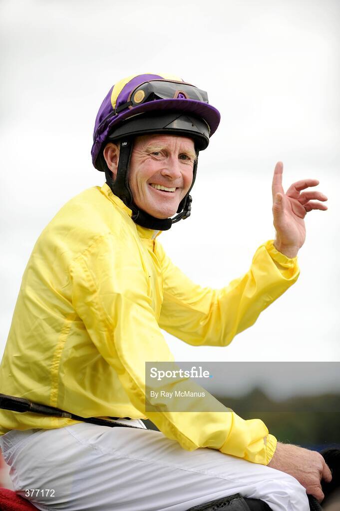 5 September 2009; Jockey Mick Kinane after winning the Tattersalls Millions Irish Champion Stakes on Sea The Stars. Leopardstown Racecourse, Dublin. Picture credit: Ray McManus / SPORTSFILE