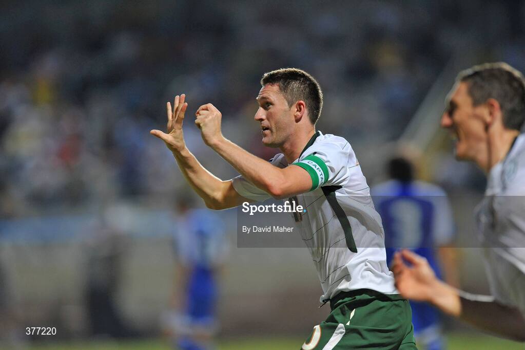 5 September 2009; Republic of Ireland's Robbie Keane celebrates scoring his 40th international goal and his side's second goal in the 82nd minute. Cyprus v Republic of Ireland - 2010 FIFA World Cup Qualifier, GSP Stadium, Nicosia, Cyprus. Picture credit: David Maher / SPORTSFILE