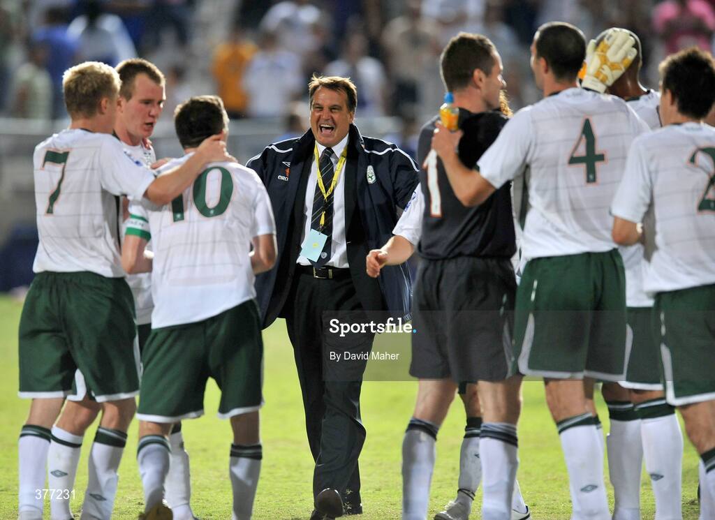 5 September 2009; Marco Tardelli, centre,  Republic of Ireland assistant manager, celebrates at the end of the game with players. Cyprus v Republic of Ireland - 2010 FIFA World Cup Qualifier, GSP Stadium, Nicosia, Cyprus. Picture credit: David Maher / SPORTSFIL