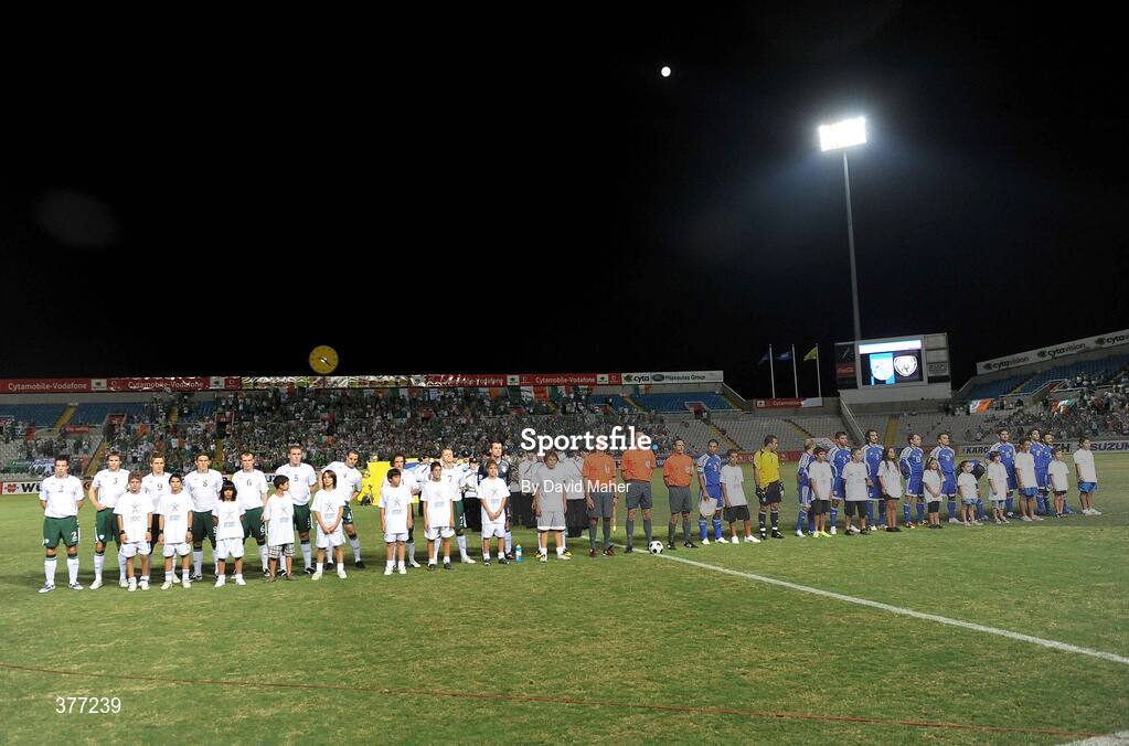 5 September 2009; The teams of  Republic of Ireland and Cyprus line up before the start of the game. Cyprus v Republic of Ireland - 2010 FIFA World Cup Qualifier, GSP Stadium, Nicosia, Cyprus. Picture credit: David Maher / SPORTSFILE