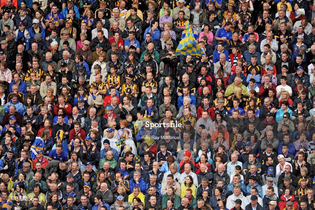 6 September 2009; Tipperary fans cheer on their team from the Cusack Stand. GAA Hurling All-Ireland Senior Championship Final, Kilkenny v Tipperary, Croke Park, Dublin. Picture credit: Ray McManus / SPORTSFILE