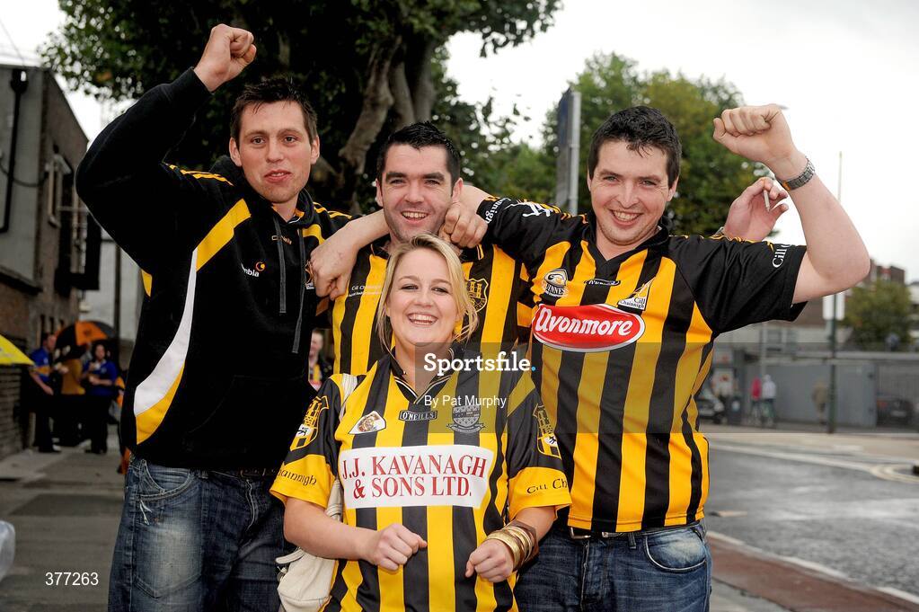 6 September 2009; Kilkenny supporters, from left, Brian Tobin, Alan Gilligan, Daniel Tobin and Declan Gilligan. GAA Hurling All-Ireland Senior Championship Final, Kilkenny v Tipperary, Croke Park, Dublin. Picture credit: Pat Murphy / SPORTSFILE