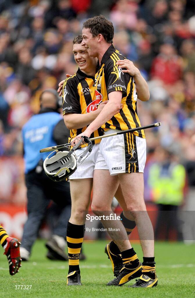 6 September 2009; Kilkenny players Eoin Reid, left, and Martin Comerford celebrate after the final whistle. GAA Hurling All-Ireland Senior Championship Final, Kilkenny v Tipperary, Croke Park, Dublin. Picture credit: Brendan Moran / SPORTSFILE