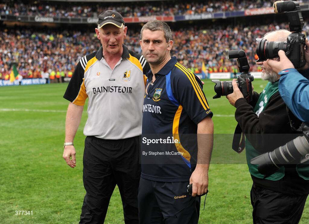 6 September 2009; Kilkenny manager Brian Cody, left, and Tipperary manager Liam Sheedy after the match. GAA Hurling All-Ireland Senior Championship Final, Kilkenny v Tipperary, Croke Park, Dublin. Picture credit: Stephen McCarthy / SPORTSFILE