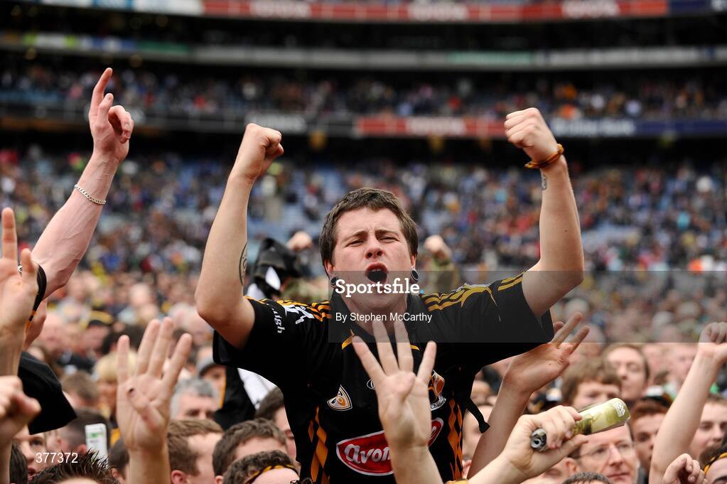 6 September 2009; A Kilkenny supporter celebrates his side's victory. GAA Hurling All-Ireland Senior Championship Final, Kilkenny v Tipperary, Croke Park, Dublin. Picture credit: Stephen McCarthy / SPORTSFILE