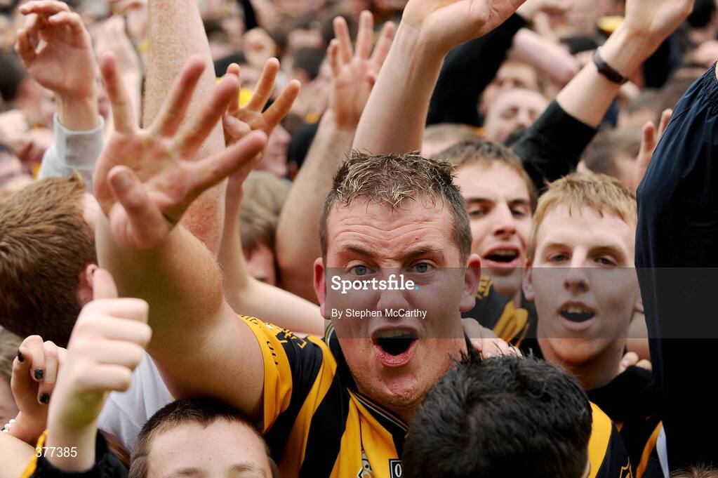 6 September 2009; A Kilkenny supporter celebrates his side's fourth All-Ireland victory in a row. GAA Hurling All-Ireland Senior Championship Final, Kilkenny v Tipperary, Croke Park, Dublin. Picture credit: Stephen McCarthy / SPORTSFILE