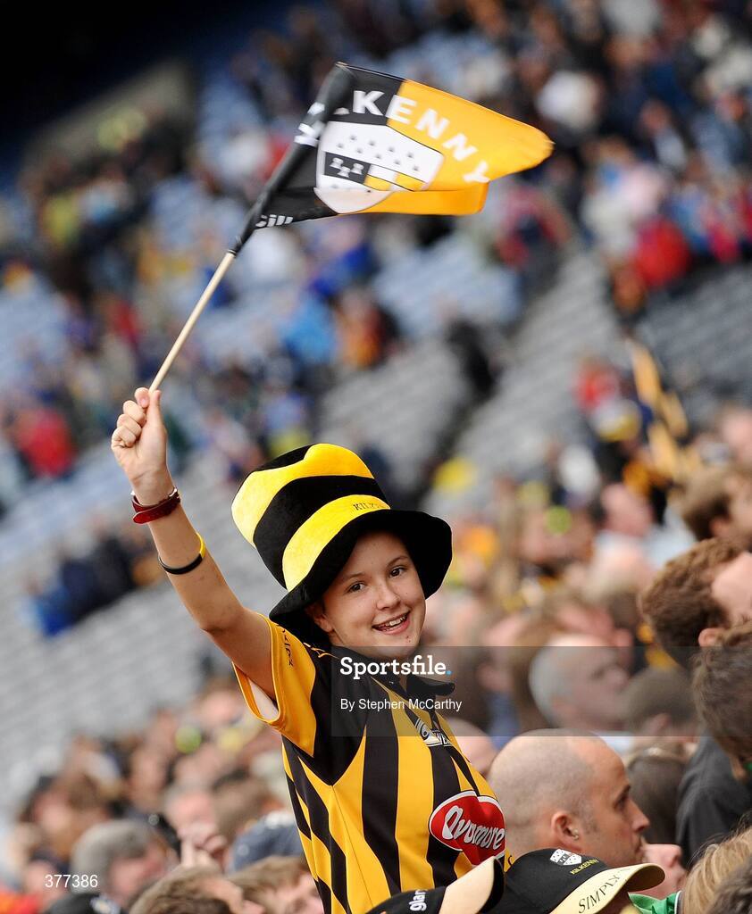 6 September 2009; A young Kilkenny supporter celebrates his side's victory. GAA Hurling All-Ireland Senior Championship Final, Kilkenny v Tipperary, Croke Park, Dublin. Picture credit: Stephen McCarthy / SPORTSFILE