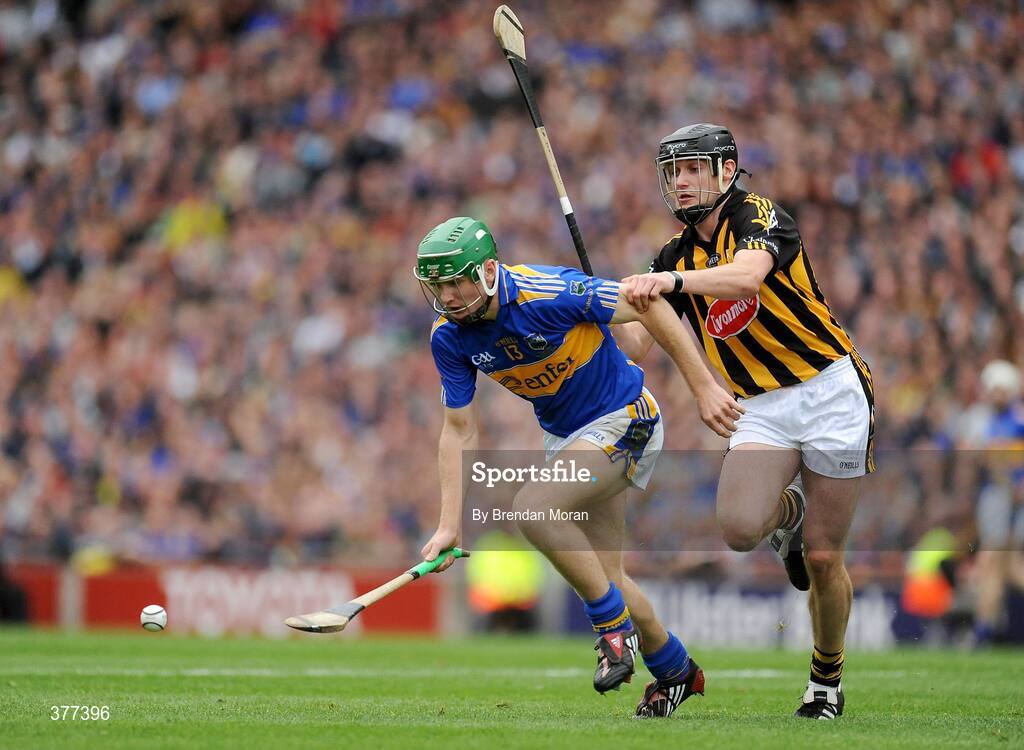 6 September 2009; Noel McGrath, Tipperary, in action against Jackie Tyrrell, Kilkenny. GAA Hurling All-Ireland Senior Championship Final, Kilkenny v Tipperary, Croke Park, Dublin. Picture credit: Brendan Moran / SPORTSFILE