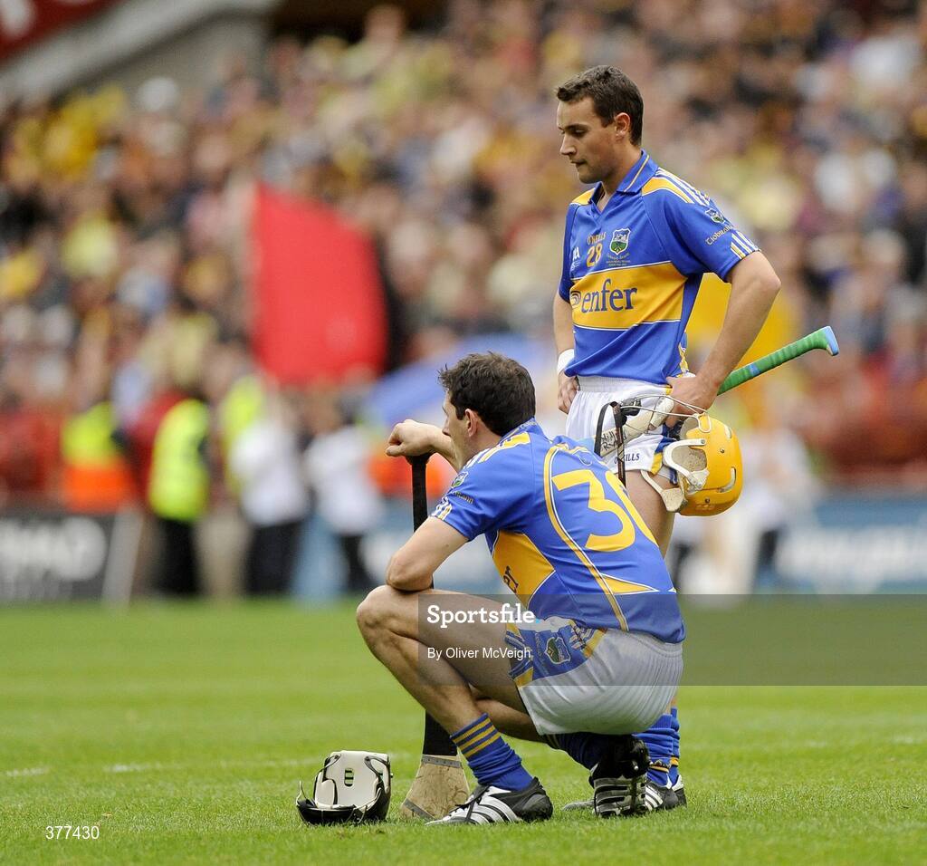 6 September 2009; A dejected Michael Webster and Willie Ryan, Tipperary, after the final whistle. GAA Hurling All-Ireland Senior Championship Final, Kilkenny v Tipperary, Croke Park, Dublin. Picture credit: Oliver McVeigh / SPORTSFILE
