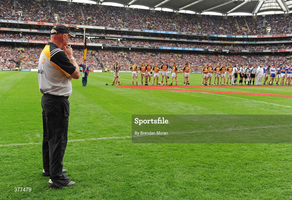 6 September 2009; Kilkenny manager Brian Cody in a moment of solitude as his team line up to meet President Mary McAleese before the game. GAA Hurling All-Ireland Senior Championship Final, Kilkenny v Tipperary, Croke Park, Dublin. Picture credit: Brendan Moran / SPORTSFILE