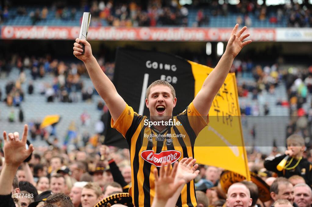 6 September 2009; A Kilkenny supporter celebrates his side's victory. GAA Hurling All-Ireland Senior Championship Final, Kilkenny v Tipperary, Croke Park, Dublin. Picture credit: Stephen McCarthy / SPORTSFILE
