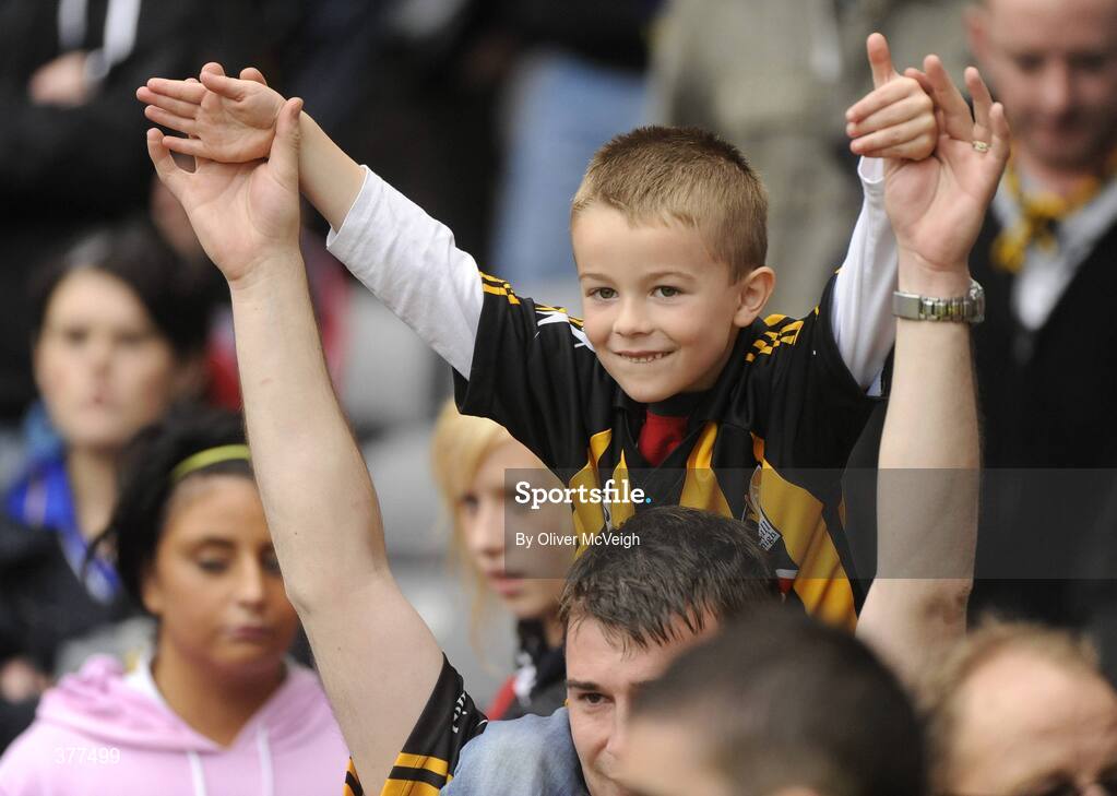 6 September 2009; A young Kilkenny fan celebrates after the final whistle. GAA Hurling All-Ireland Senior Championship Final, Kilkenny v Tipperary, Croke Park, Dublin. Picture credit: Oliver McVeigh / SPORTSFILE