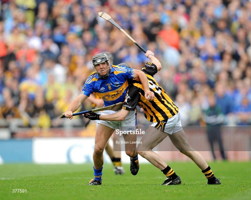6 September 2009; James Woodlock, Tipperary, in action against Michael Rice, Kilkenny. GAA Hurling All-Ireland Senior Championship Final, Kilkenny v Tipperary, Croke Park, Dublin. Picture credit: Brian Lawless / SPORTSFILE