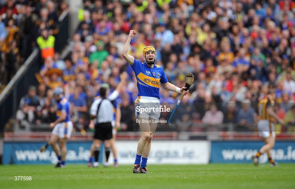 6 September 2009; Tipperary's Lar Corbett celebrates point. GAA Hurling All-Ireland Senior Championship Final, Kilkenny v Tipperary, Croke Park, Dublin. Picture credit: Brian Lawless / SPORTSFILE