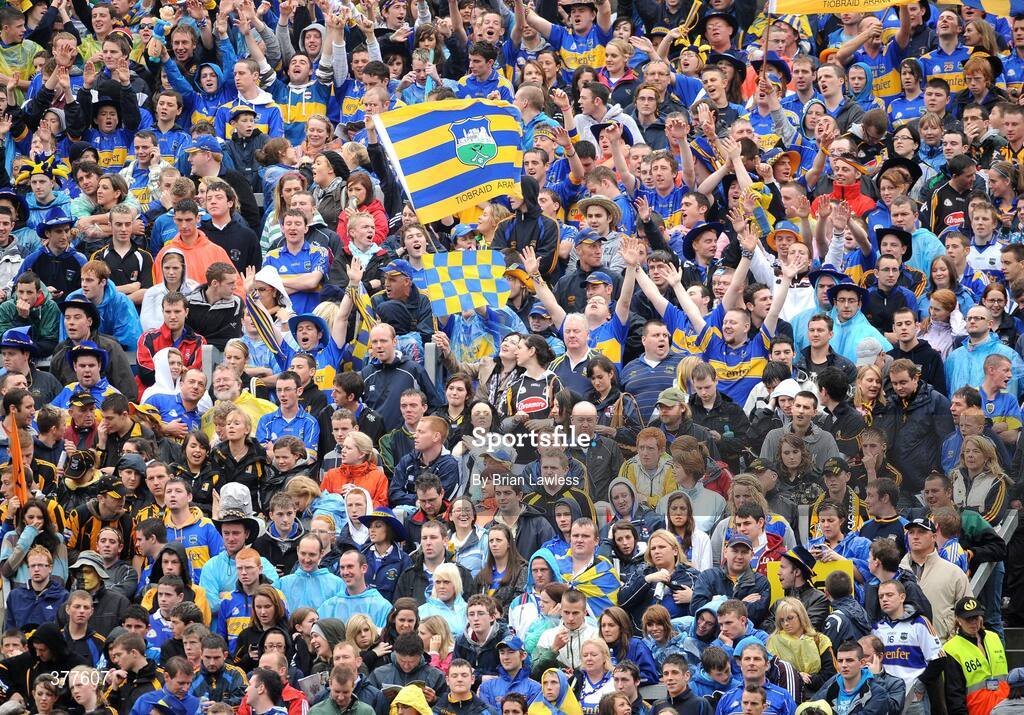 6 September 2009; Tipperary fans on Hill 16. GAA Hurling All-Ireland Senior Championship Final, Kilkenny v Tipperary, Croke Park, Dublin. Picture credit: Brian Lawless / SPORTSFILE
